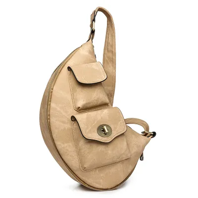 Women Fashion Simple Retro PU Large Capacity Zipper Chest Bag