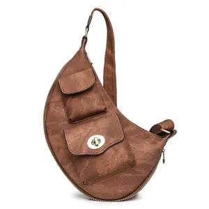 Women Fashion Simple Retro PU Large Capacity Zipper Chest Bag