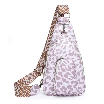 Women Fashion Simple Retro PU Printed Zipper Chest Bag