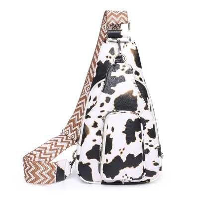 Women Fashion Simple Retro PU Printed Zipper Chest Bag