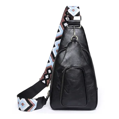 Women Fashion Simple Retro PU Printed Zipper Chest Bag
