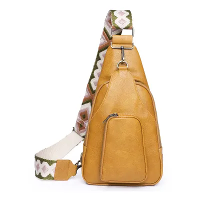Women Fashion Simple Retro PU Printed Zipper Chest Bag