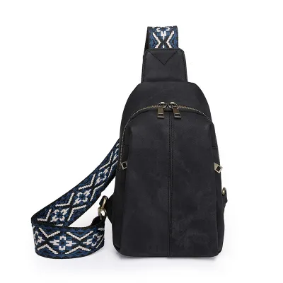 Women Fashion Simple Retro Printed PU Zipper Chest Bag