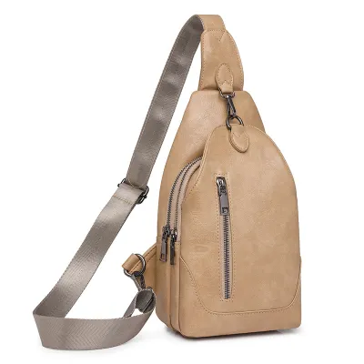 Women Retro PU Zipper Chest Bag Solid Color Simple