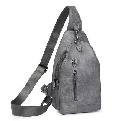 Women Retro PU Zipper Chest Bag Solid Color Simple