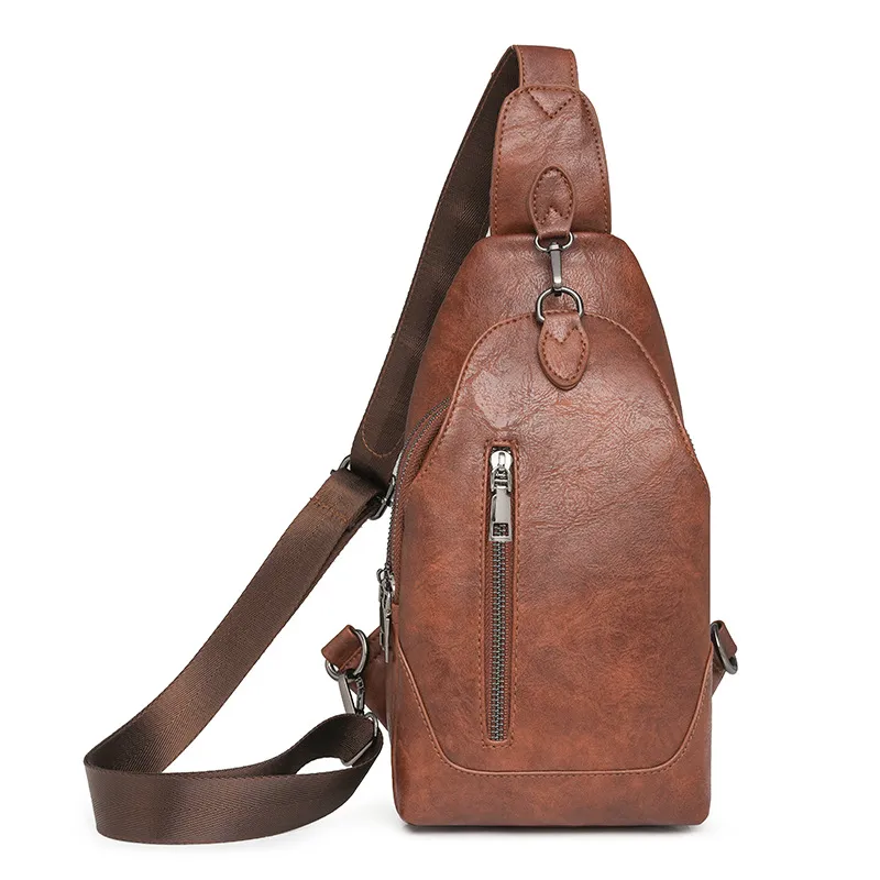 Women Retro PU Zipper Chest Bag Solid Color Simple
