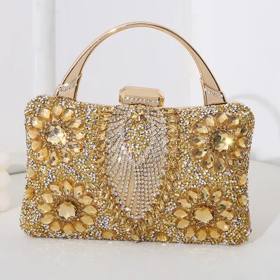 Women Fashion Elegant Metal Rhinestone Banquet Handbag