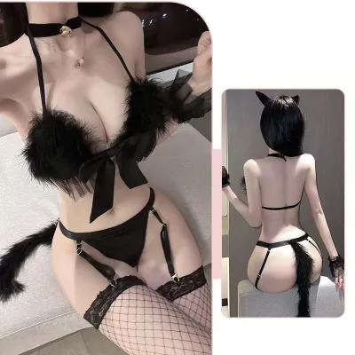 Women Catwoman Uniform Sexy Lingerie Bra Set