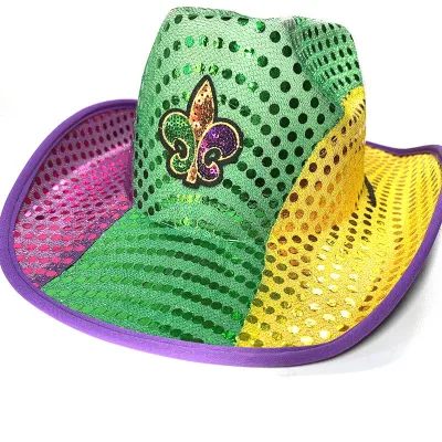 Mardi Gras Patchwork Denim Sequin Embroidered Party Festivals Hat