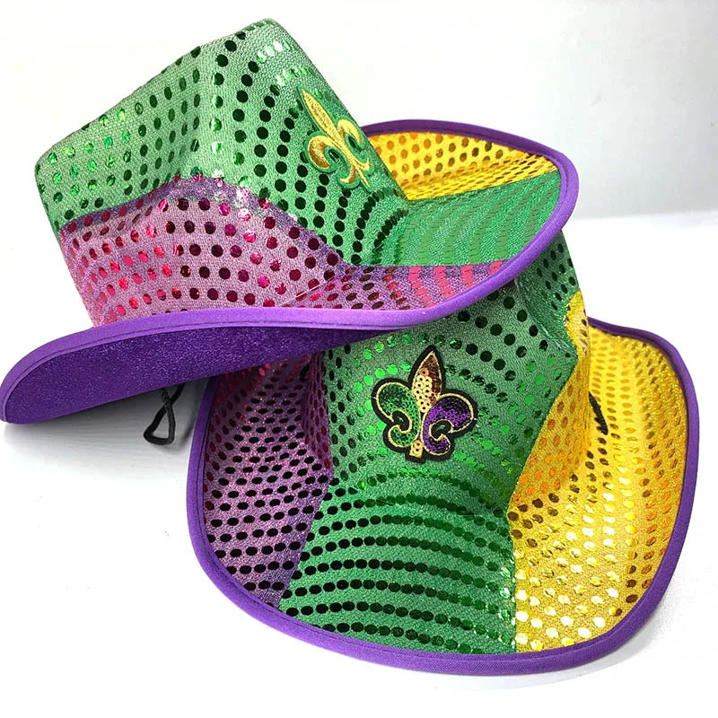 Mardi Gras Patchwork Denim Sequin Embroidered Party Festivals Hat