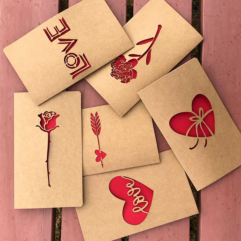 Valentine's Day Retro Kraft Paper Hollow Love Card