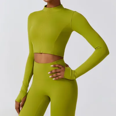 Women Fitness Long Sleeve Quick-Drying Yoga Top with Zipper