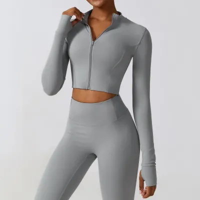 Women Fitness Long Sleeve Quick-Drying Yoga Top with Zipper