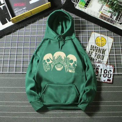 Men Casual Sports Skull Print Plus Size Long Sleeve Hooded Pullover