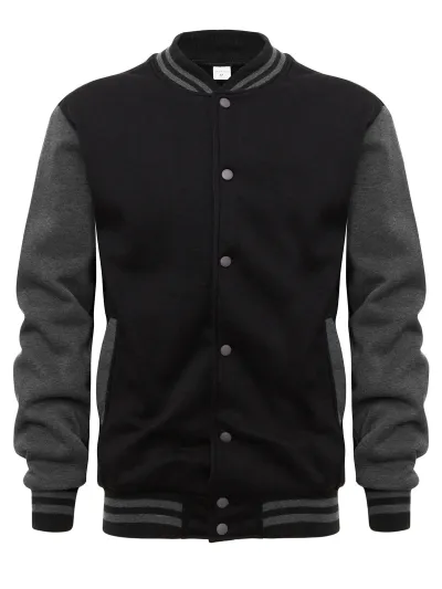 Men Casual Sports Color Block Long Sleeve Baseball Jacket