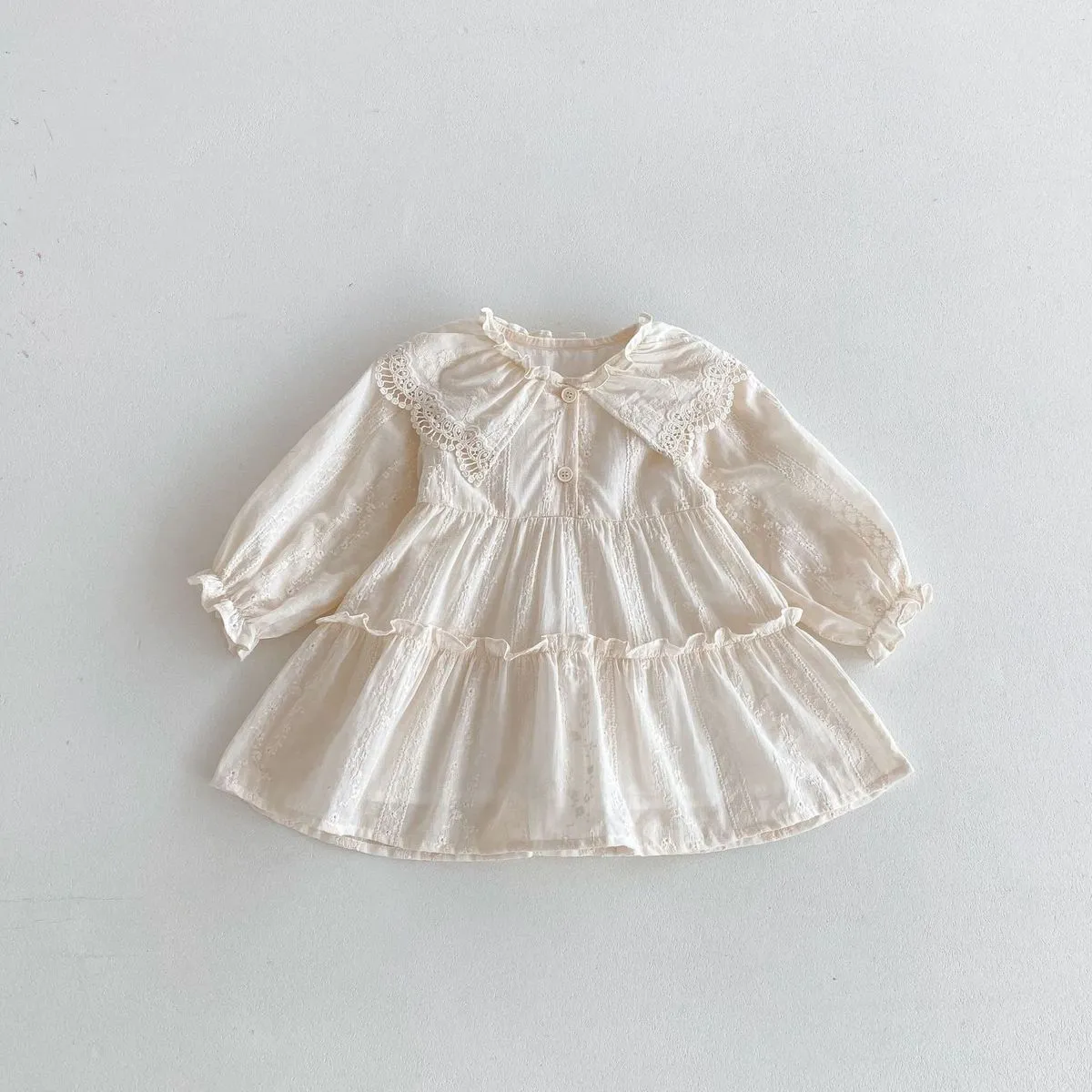 Kids Toddler Girls Casual Long Sleeve Princess Dress Solid Color