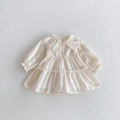 Kids Toddler Girls Casual Long Sleeve Princess Dress Solid Color