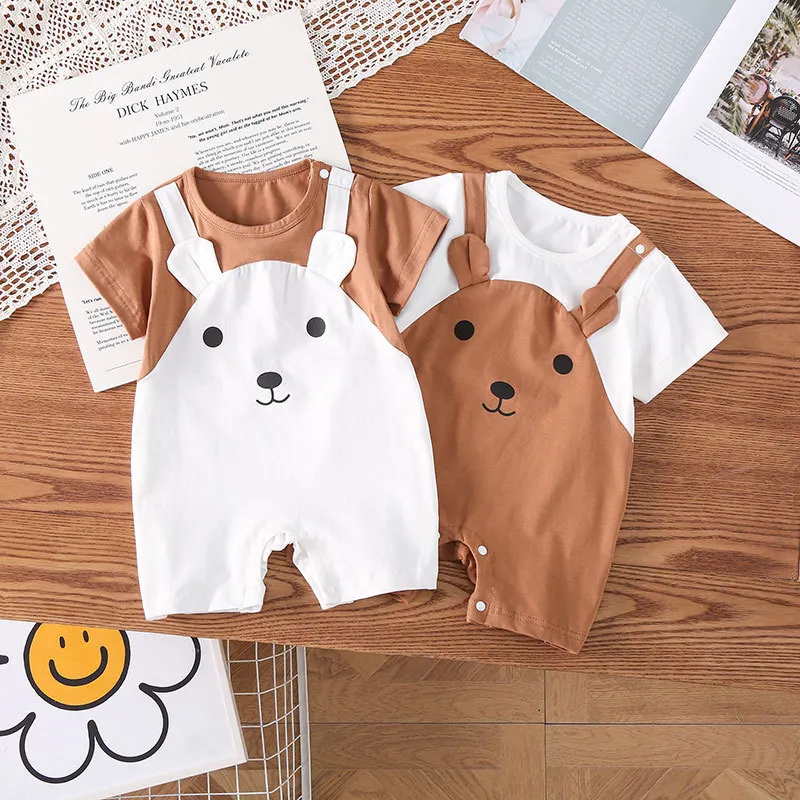 Kids Baby Boys Girls Cute Cartoon Summer Short Sleeve Cotton Romper
