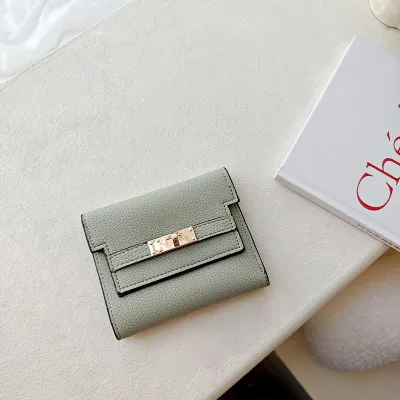 Women Simple Solid Color PU Leather Three-Fold Wallet
