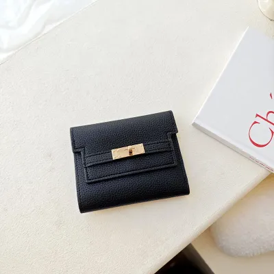Women Simple Solid Color PU Leather Three-Fold Wallet