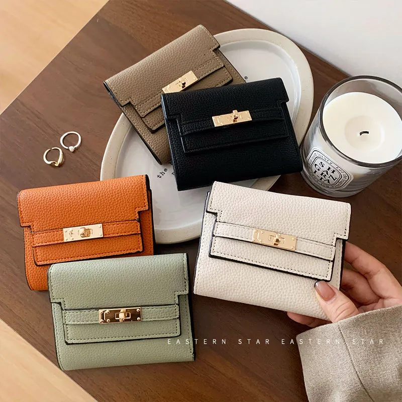 Women Simple Solid Color PU Leather Three-Fold Wallet