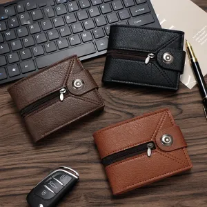 Men Simple Magnetic Buckle Zipper Multi-Card Large Capacity Wallet