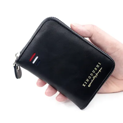 Men Fashion Retro Solid Color Zipper Multi-Card PU Wallet