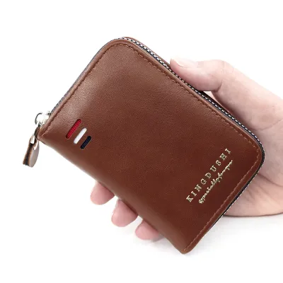 Men Fashion Retro Solid Color Zipper Multi-Card PU Wallet