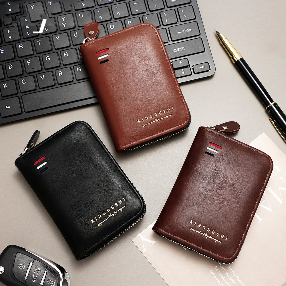 Men Fashion Retro Solid Color Zipper Multi-Card PU Wallet