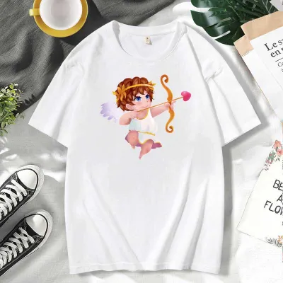 Men Women Casual Valentine Print Cotton Plus Size Short Sleeve Round Neck Couple T-Shirt