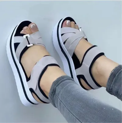 Women Casual Beach Velcro Peep Toe Platform Sandals