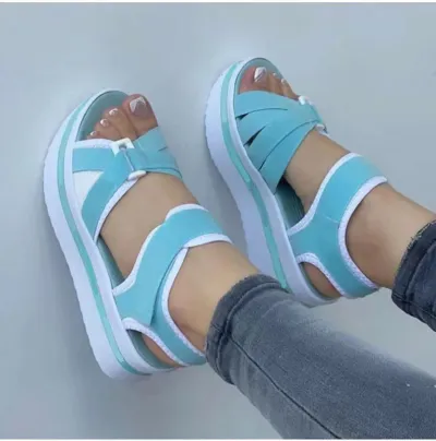 Women Casual Beach Velcro Peep Toe Platform Sandals