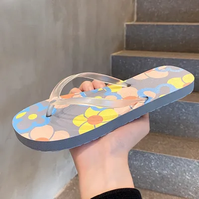Women Fashion Casual Beach Floral Printed Non-Slip Flat Flip-Flops Slippers