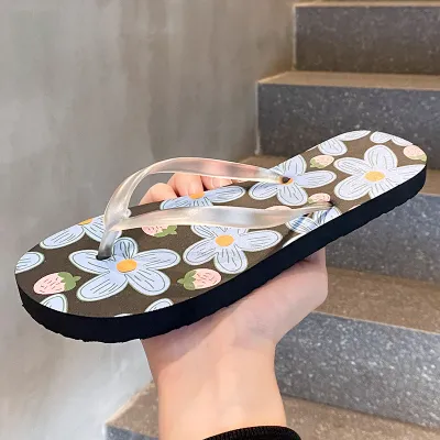 Women Fashion Casual Beach Floral Printed Non-Slip Flat Flip-Flops Slippers