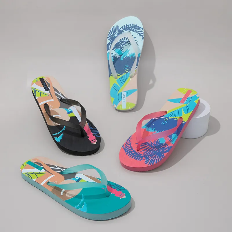 Women Fashion Casual Printed Beach Flat Rubber Flip Flops Slippers
