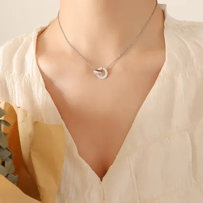 Women Fashion Titanium Steel Waterproof Rhinestone Numeral Earrings Necklace