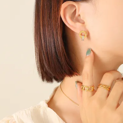 Women Fashion Titanium Steel Waterproof Rhinestone Numeral Earrings Necklace