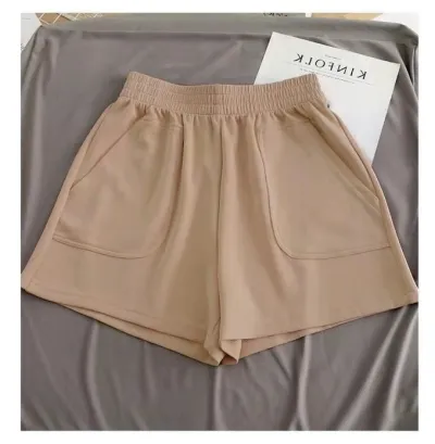 Women Athleisure Casual Basic High Waist Cotton Solid Color Shorts