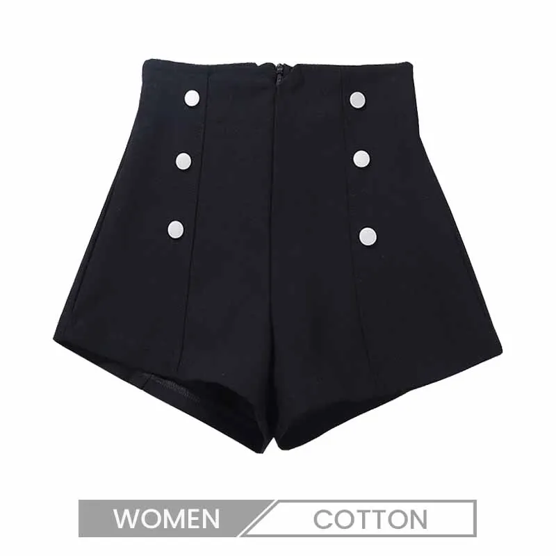 Woman Elegant High Waisted Double Breasted Wide Leg Shorts