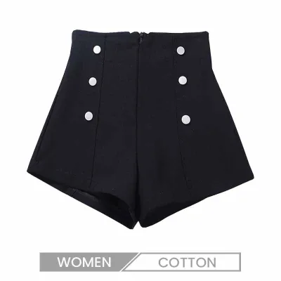 Woman Elegant High Waisted Double Breasted Wide Leg Shorts