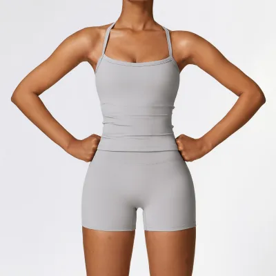 Customized Logo Women Fashion Yoga Solid Color Sports Two-Piece Set