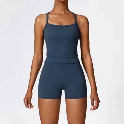 Customized Logo Women Fashion Yoga Solid Color Sports Two-Piece Set