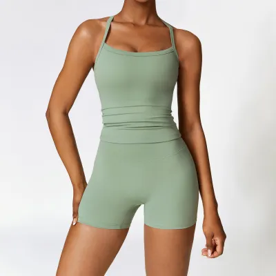 Customized Logo Women Fashion Yoga Solid Color Sports Two-Piece Set