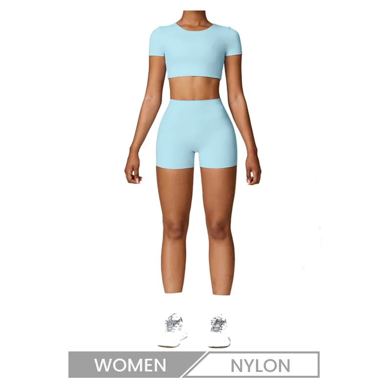 Women Fashion Yoga Solid Color Sports Two-Piece Set