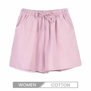 Women Solid Color Cotton High Waist Casual Loose Fashion Shorts