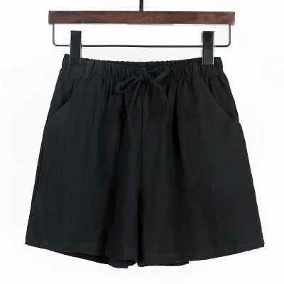 Women Solid Color Cotton High Waist Casual Loose Fashion Shorts