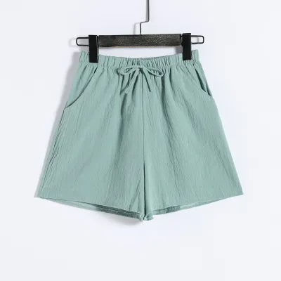 Women Solid Color Cotton High Waist Casual Loose Fashion Shorts