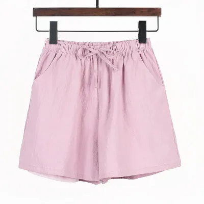 Women Solid Color Cotton High Waist Casual Loose Fashion Shorts
