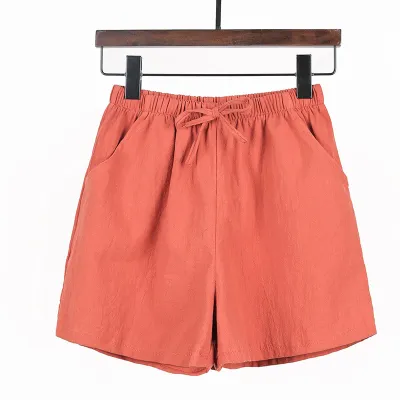 Women Solid Color Cotton High Waist Casual Loose Fashion Shorts