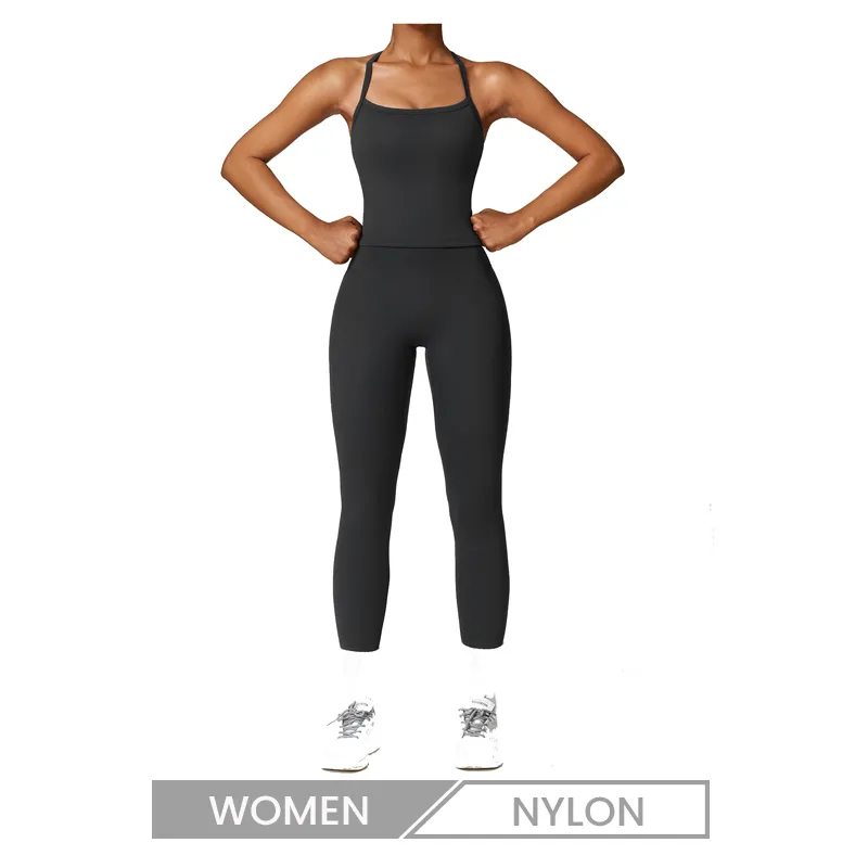 Women Fashion Yoga Solid Color Sports Two-Piece Set